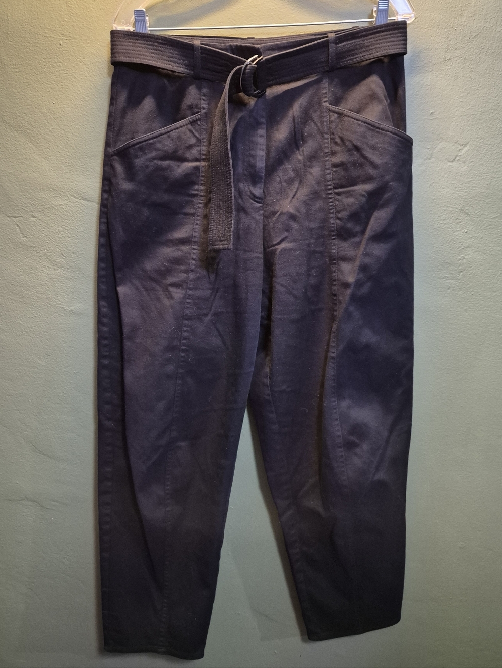 Karen Millen Pants US 10 UK 14 Black Belted Tapered Crop Trouser High Waist